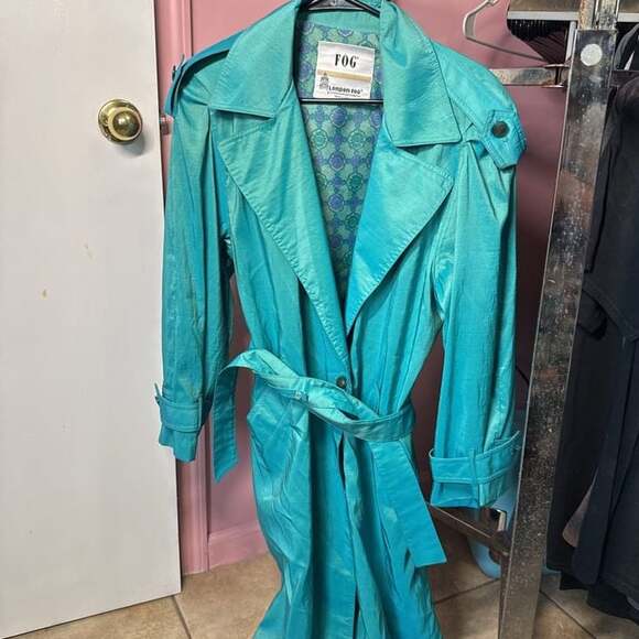 Vintage London Fog Double Breasted Aqua Blue-Green Trench Rain Coat - Picture 1 of 9